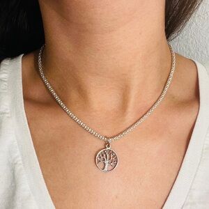 Tree Pendant Charm Chain Choker Sterling Silver Necklace
